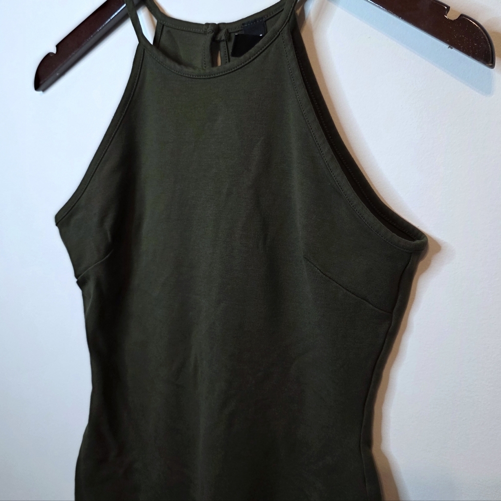 Windsor Olive Green Asymmetrical Bodycon Dress Elevated Streetwear Size Medium - Picture 2 of 9